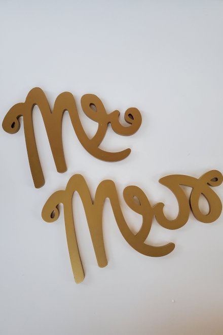 Mr. & Mrs. Gold Calligraphy Chair Signs