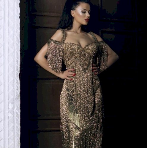 Beaded Fringe Bling Reception Gown