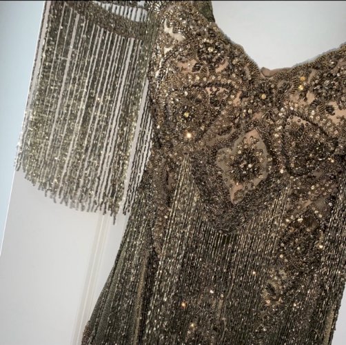 Beaded Fringe Bling Reception Gown