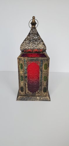 Metal Moroccan Lantern with glass colored sides