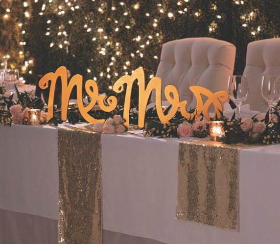 Mr. & Mrs. Gold Calligraphy Chair Signs