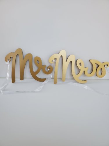 Mr. & Mrs. Gold Calligraphy Chair Signs